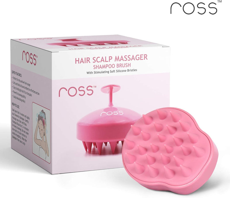 Ross Hair Scalp Massager Shampoo Brush with Soft Silicone Bristles Manual Head Massager, Pink