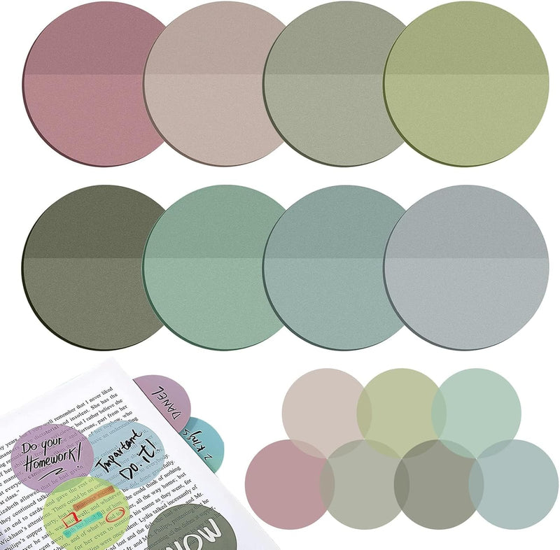 Transparent Notes, 400 Sheets Transparent Sticky Notes, Round Translucent Sticky Notes for Books, Home, Office, School (8 Colors)