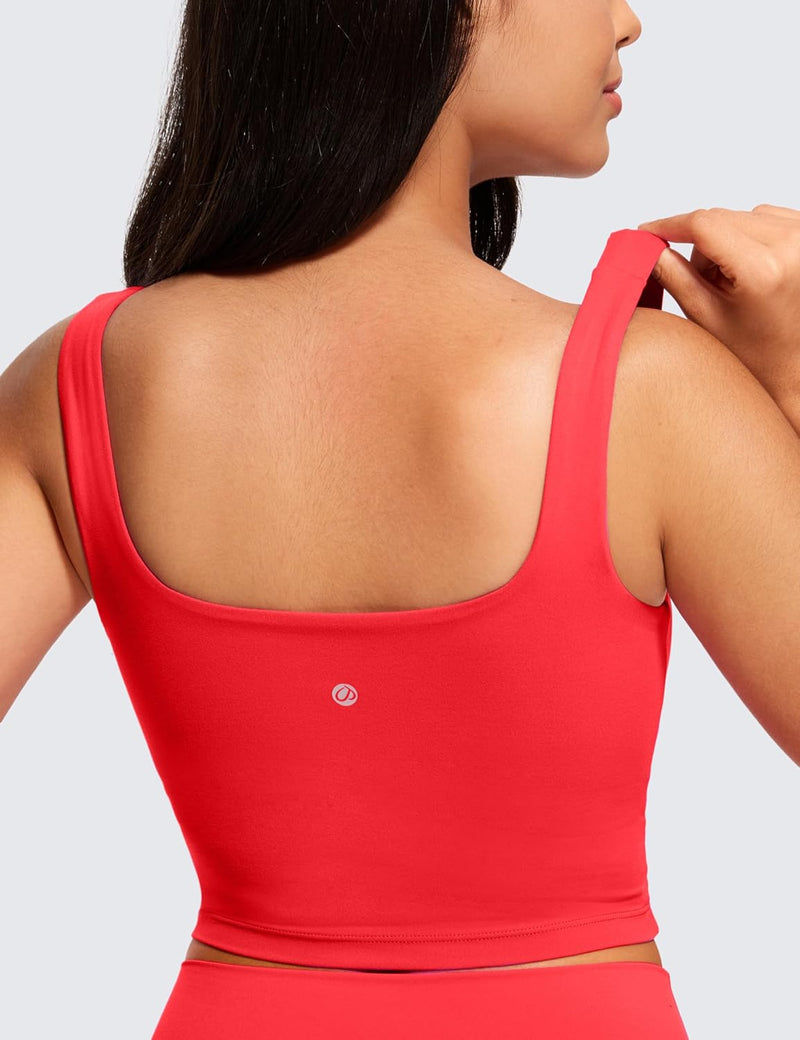CRZ YOGA Butterluxe Womens Square Neck Longline Sports Bra - Workout Crop Tank Tops Padded Yoga Camisole with Built in Pads