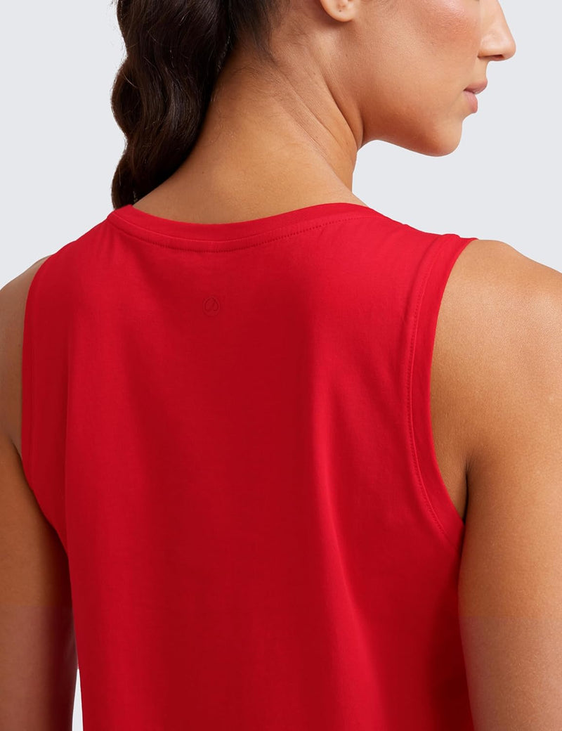 CRZ YOGA Women's Pima Cotton Loose Cropped Tank Tops Workout High Neck Sleeveless Athletic Gym Shirts