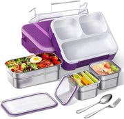 Stainless Steel Lunch Box: 1100ml 2-Layer Insulated Bento Lunch Box for Adults and kids - 304 Lunch Containers Insulated Leakproof with Tableware & Bag - Microwave & Dishwasher Safe (Khaki) - Purple