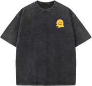 Mens Cotton T-Shirt, Oversized, Unisex, Short-Sleeved, Casual, Loose Fit, Washed, Solid Color - B-black