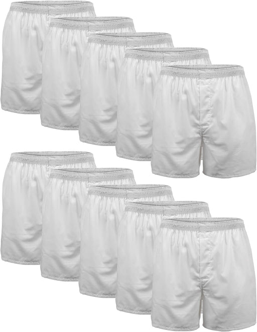 mens Woven Boxers, Multipack Boxer Shorts (pack of 10) - White (10-pack)