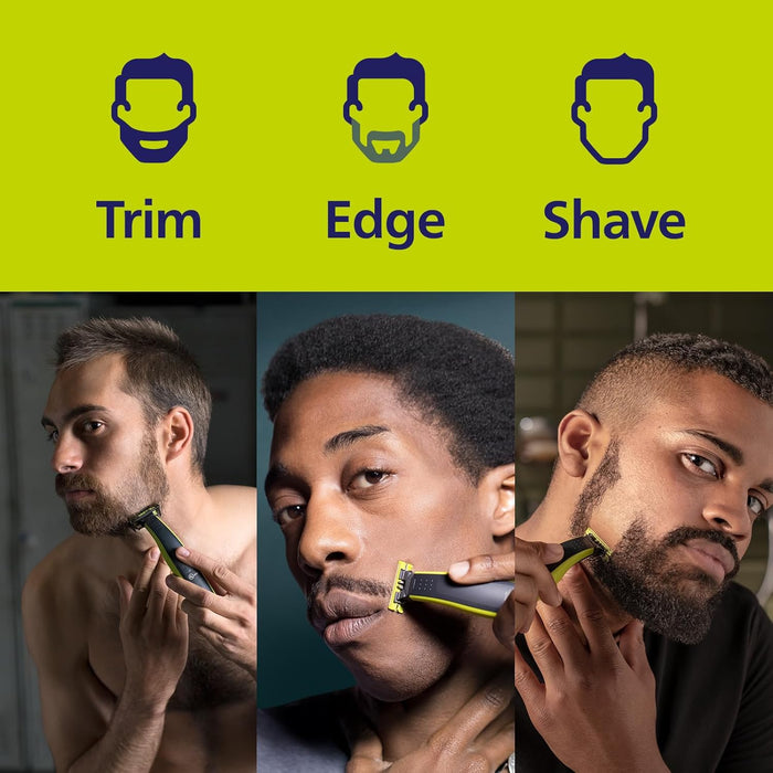 Philips OneBlade 360 Face, Authentic Hybrid Electric Beard Trimmer & Shaver with 360 Blade Innovation. Incl. 1x 360 Blade, 1 x Extra 360 Blade (8 Month Supply), 5-in-1 Adjustable Comb, Model QP2734/30