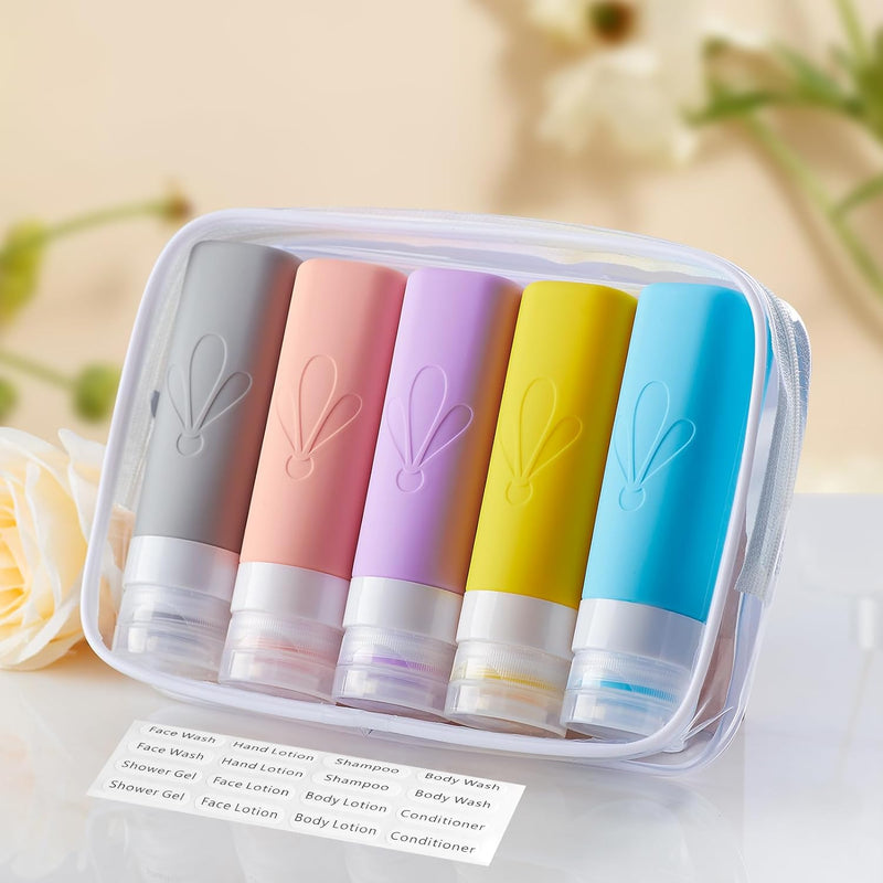 INSFIT Travel Bottles for Toiletries, TSA Approved 90ml Travel Size Containers, BPA Free Leak Proof Squeezable Silicone Tubes for Shampoo Conditioner Lotion Soap with Labels