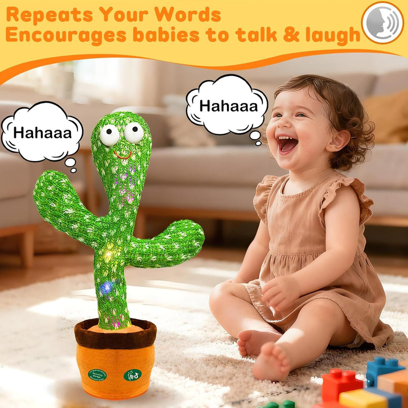 Dancing Mimicking Talking Cactus Toy,Funny Gift for Toddler 1 2 3 Year Old Boy Girl,Singing Record Repeat What You Say Light Up Baby Infant Toys 6-12 12-18 Months (Volume Adjustment) - Cactus