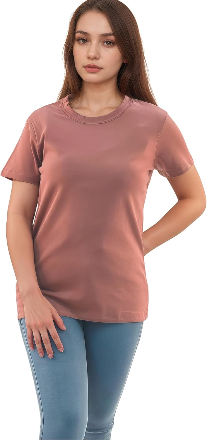 193299 Women's Crew Neck Regular Fit Short Sleeve T-Shirt - Peach