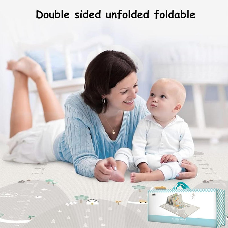 Beauenty Baby Play Mat, 200 180 1CM Waterproof Non-Slip Large Reversible Playmat Crawling Mat, Extra Thick Soft Baby Playmats for Playing or Camping Mat Bedroom Living Room Plush Carpet Area (B)