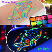 Face Painting Kit, 8 Neon Fluorescent Colors, UV Body & Face Paint, Water Activated, Ideal for Halloween, Rave, Festival Makeup, Skin-Safe, Non-Toxic, Easy Removal, Perfect for Kids & Adults