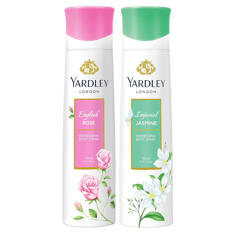 Yardley London Body Spray Twin Pack - 150 ml, English Rose + Imperial Jasmine