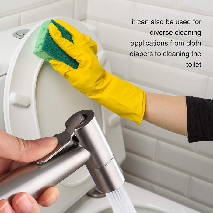 SKY-TOUCH Bidet Spray Shower Handheld Sprayer For Toilet Wash Jet Shattaf Diverter With Pressure Controllable 304 Stainless Steel Head Hose And Holder For Self Cleaning Shattaf Set, Silver