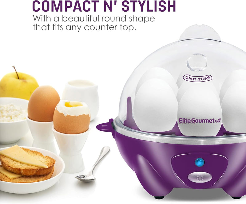 Elite Gourmet EGC322CBL Easy Egg Cooker Electric 7-Egg Capacity, Soft, Medium, Hard-Boiled Egg Cooker with Auto Shut-Off, Measuring Cup Included, BPA Free, Classic Blue
