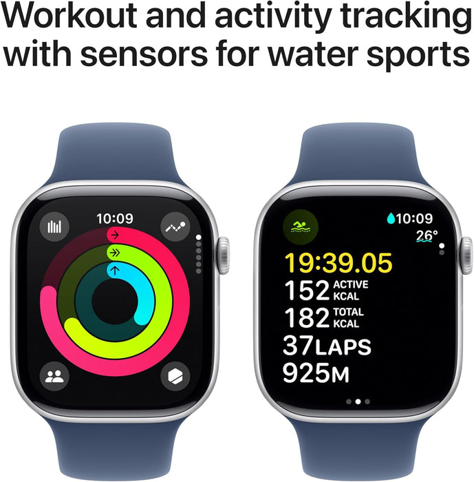 Apple Watch Series 10 GPS 46 mm Smartwatch with Jet Black Aluminium Case with Black Sport Band - M/L. Fitness Tracker, ECG App, Always-On Retina Display, Water Resistant