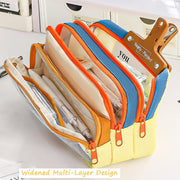 Large Capacity Pencil Case, 3 Compartment Storage Organizer, Canvas Zipper Pencil Pouch for Pens Markers and Tools, Cute Stationery Bag for Women and Girls, Beige