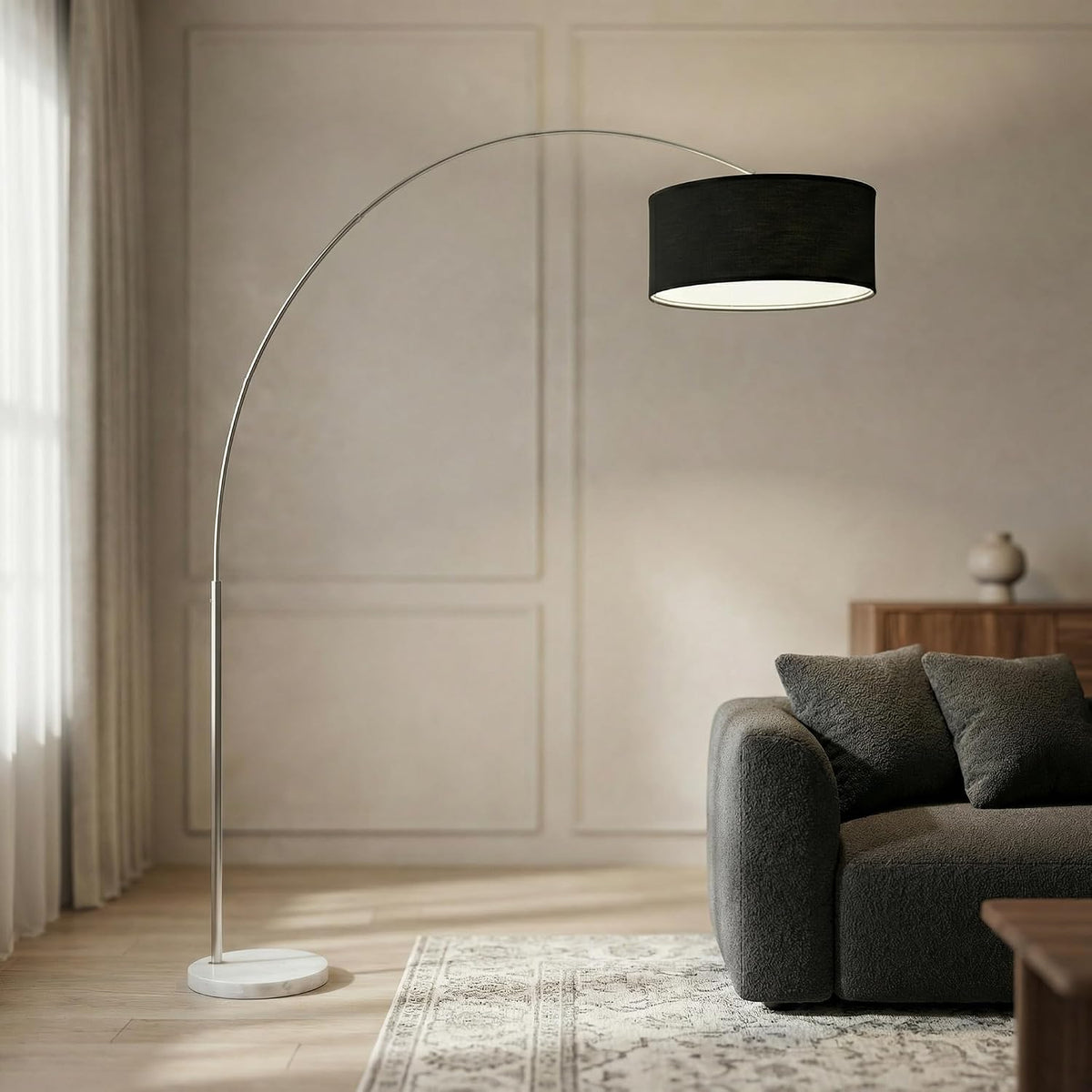 YATAI Modern Arc Floor Lamp with Adjustable Head, 208cm Tall Standing Lamp with Fabric Shade, Heavy Marble Base, Button Switch, Ideal for Living Room Bedroom Reading Corner – image 2