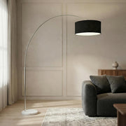 YATAI Modern Arc Floor Lamp with Adjustable Head, 208cm Tall Standing Lamp with Fabric Shade, Heavy Marble Base, Button Switch, Ideal for Living Room Bedroom Reading Corner - Black