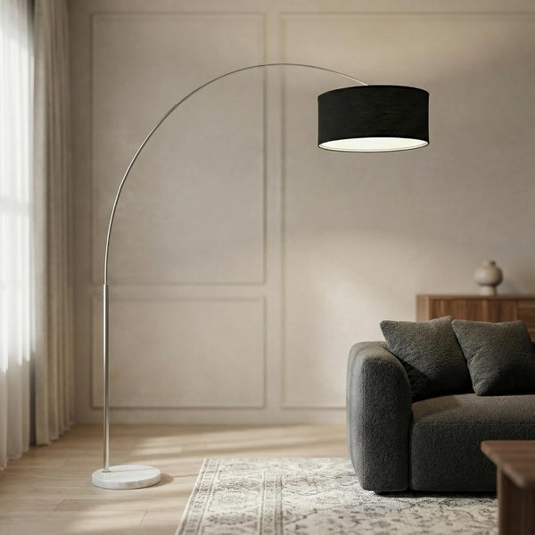 YATAI Modern Arc Floor Lamp with Adjustable Head, 208cm Tall Standing Lamp with Fabric Shade, Heavy Marble Base, Button Switch, Ideal for Living Room Bedroom Reading Corner