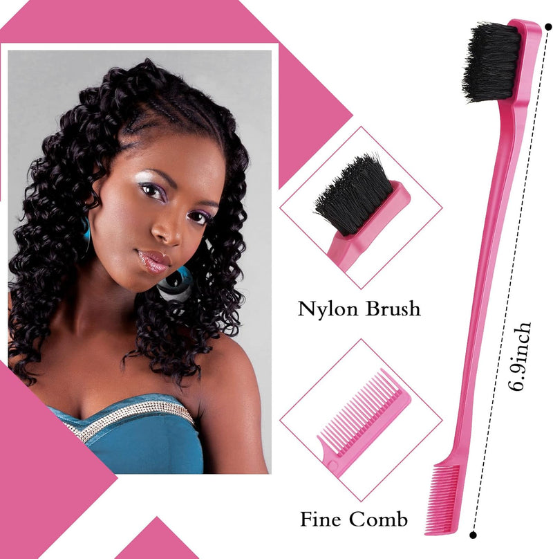 Geiserailie 3 Pcs Slick Back Hair Brush Set Bristle Brush Edge Control Teasing Comb for Women Black Hair(Black)