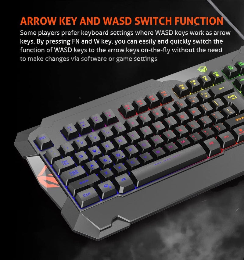 Meetion MT C505 4 in 1 Gaming Combo Kit: RGB Keyboard, 3200DPI Mouse, Backlit Headphone With Omni Directional Microphone, High Precision Mouse Pad