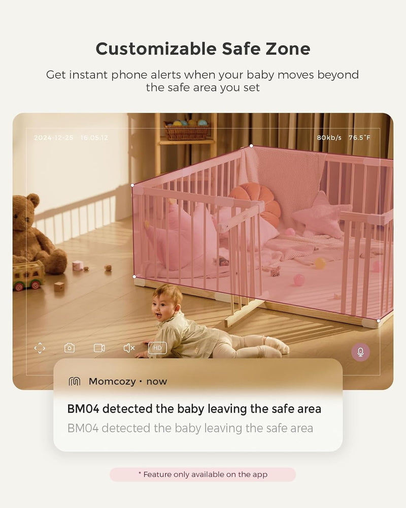 Momcozy - Smart WiFi Baby Monitor with Camera and Audio, 5" 1080P Display with Wall Mount, Motion & Crying Detection, Secure Fence, Clear Night Vision, Battery