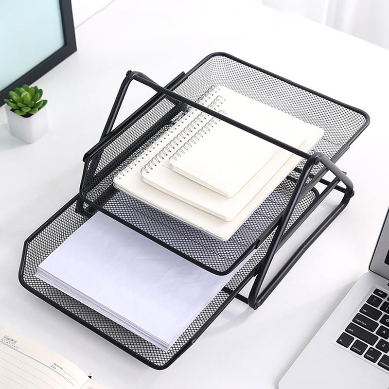 Desk Deposit Tray 2 Layer A4 Metal tray Office Desk Organiser Paper office Mesh Document Basket File Paper Tray Letter Organiser Holder Desktop Accessories