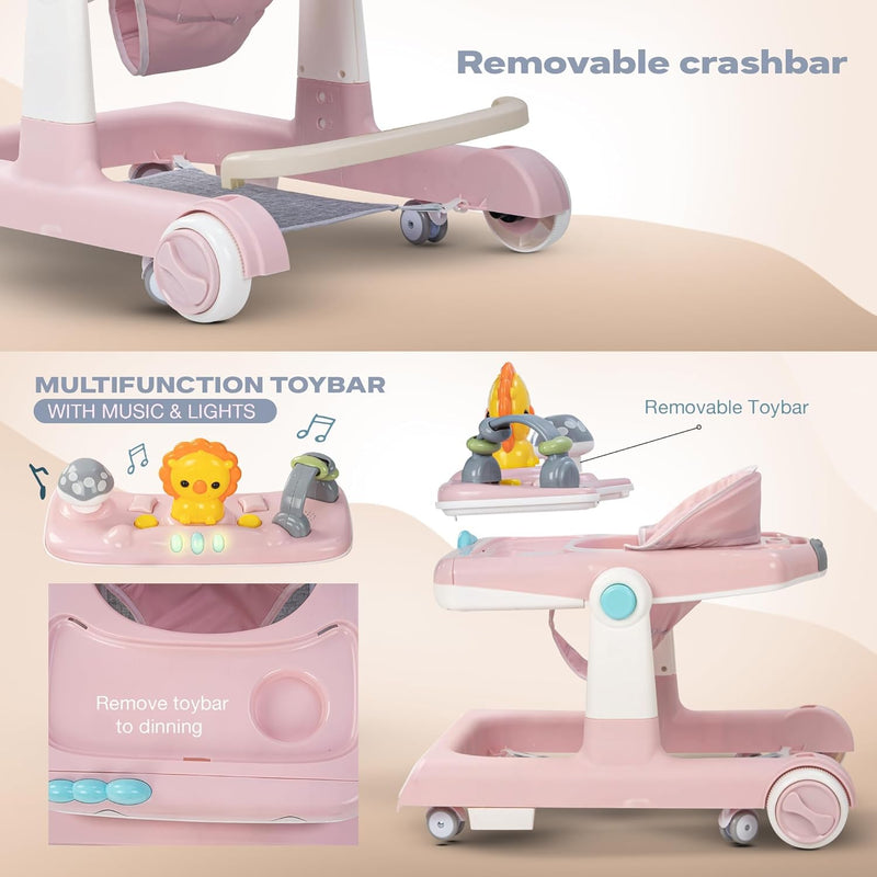 Baybee Zeni 3 IN 1 Baby Walker for Toddler with Parental Push Handle & 3 Height Adjustable, Baby Activity Walker with Stopper Kids Walker for 6-18 Months Boys Girls (Pink)