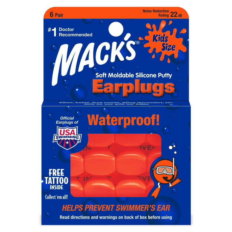 Mack's Kids Pillow Soft Earplugs - 6 Pair | The Original Moldable Pillow Soft Silicone Putty Ear Plugs for Sleeping, Snoring, Swimming, Travel, Concerts and Studying | Color: Orange