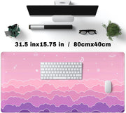 Kawaii Mouse Pad Desk Gaming Accessories Cute Clouds Xxl Mouse Pad Pink Anime Office Decor Desk Mousepad Large, 31.5x15.7in Extended Keyboard Mousepad For Desk Girl With Stitched Edges Non-Slip Rubber - B-lovely Pink