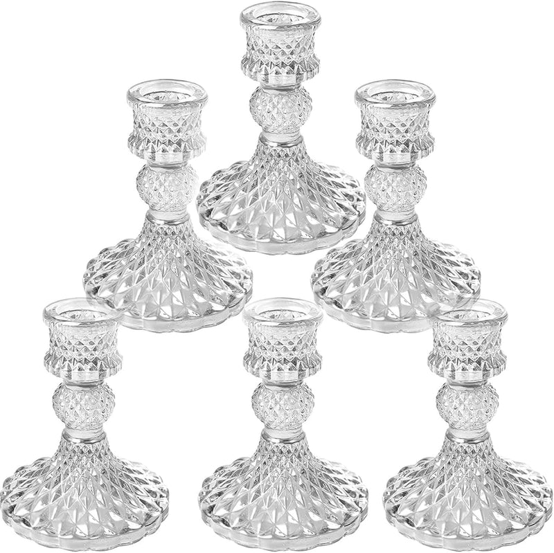 ZOTIKA® 6 Pack Candlestick Holders Set, 4" Taper Candle Stand, Clear Glass Candle Holders for Wedding, Festival, Party, Windowsill & Elegant Dinner Party Decor (6 Pack Clear)