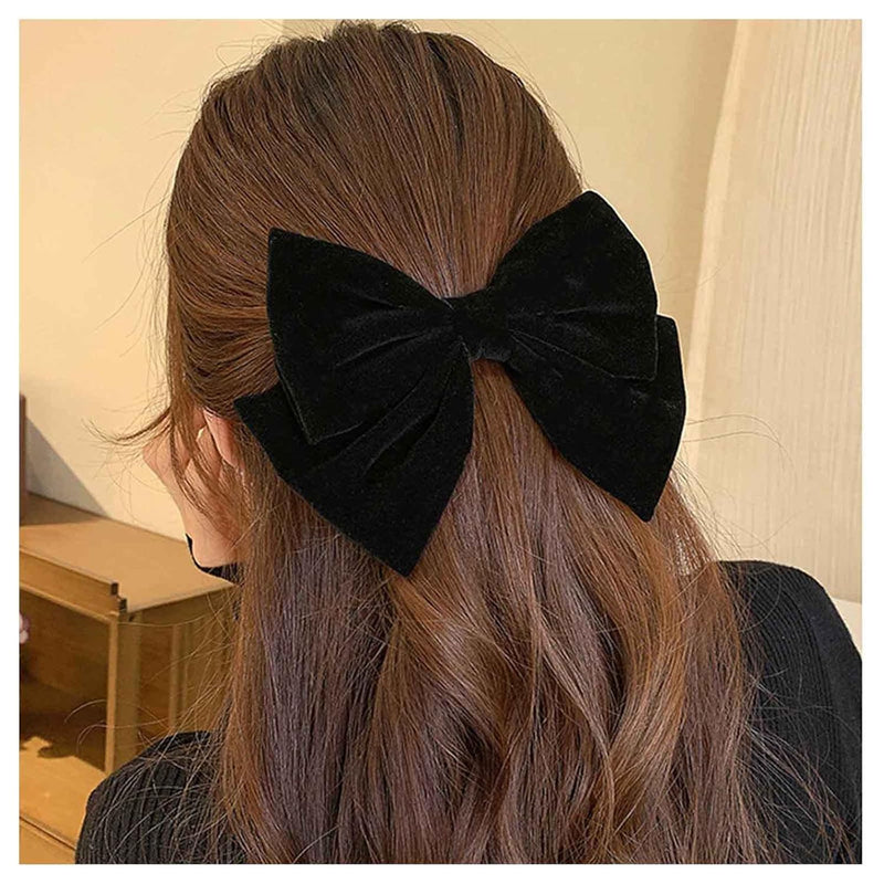 Andelaisi Vintage Satin Velvet Ribbon Bowknot Hairclips - Large Decorative Hair Accessories for Women and Girls (Black 2)