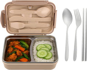 Stainless Steel Bento Lunch Box for Adults and Kids 1200ML Leakproof Bento Box with Spoon, Fork & Chopsticks Tiffin Box for Office and School Lunchbox for Men, Women (Beige) - Beige