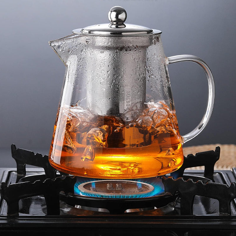 TAPIT Glass Tea Pot, Borosilicate Glass Tea Kettle for Loose Leaf Tea, Transparent Teapot with Stainless Steel Removable Infuser, Microwavable, Dishwasher and Stovetop Safe (750ml-Round)
