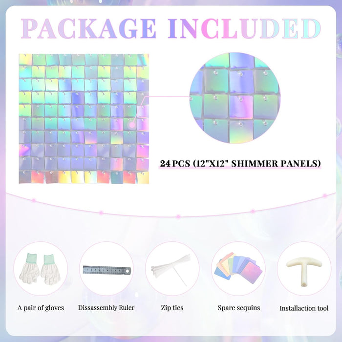 Kate Shimmer Wall Backdrop Sliver Wall Panels 12Pcs Square Sequin Shimmer Wall Backdrop Decoration for Birthday Party,Wedding, Anniversary