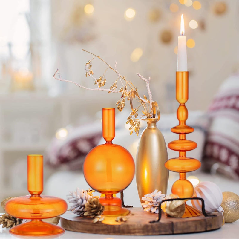 Rtteri 3 Pcs Glass Candlestick Holders Glass Taper Candle Holders Groovy Candlestick Wavy Glass Candlestick Holders Elegant Glass Candlestick Glass Vases for Home Party Centerpiece (Green)