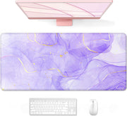Auhoahsil Desk Pad, XXL Large Mouse Extended Gaming Mousepad, Cute Mat for Women, Big Office Accessories Pad Computer Keyboard and Laptop, 35.5 x 15.7 Inch, Pretty Pink Flowers, Girly Flowers - 41 Purple Gold Marble 35.5L x 15.7W inches