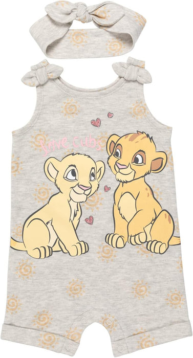 Disney Lion King Simba Baby Girls Sleeveless Romper & Headband White 24 Months