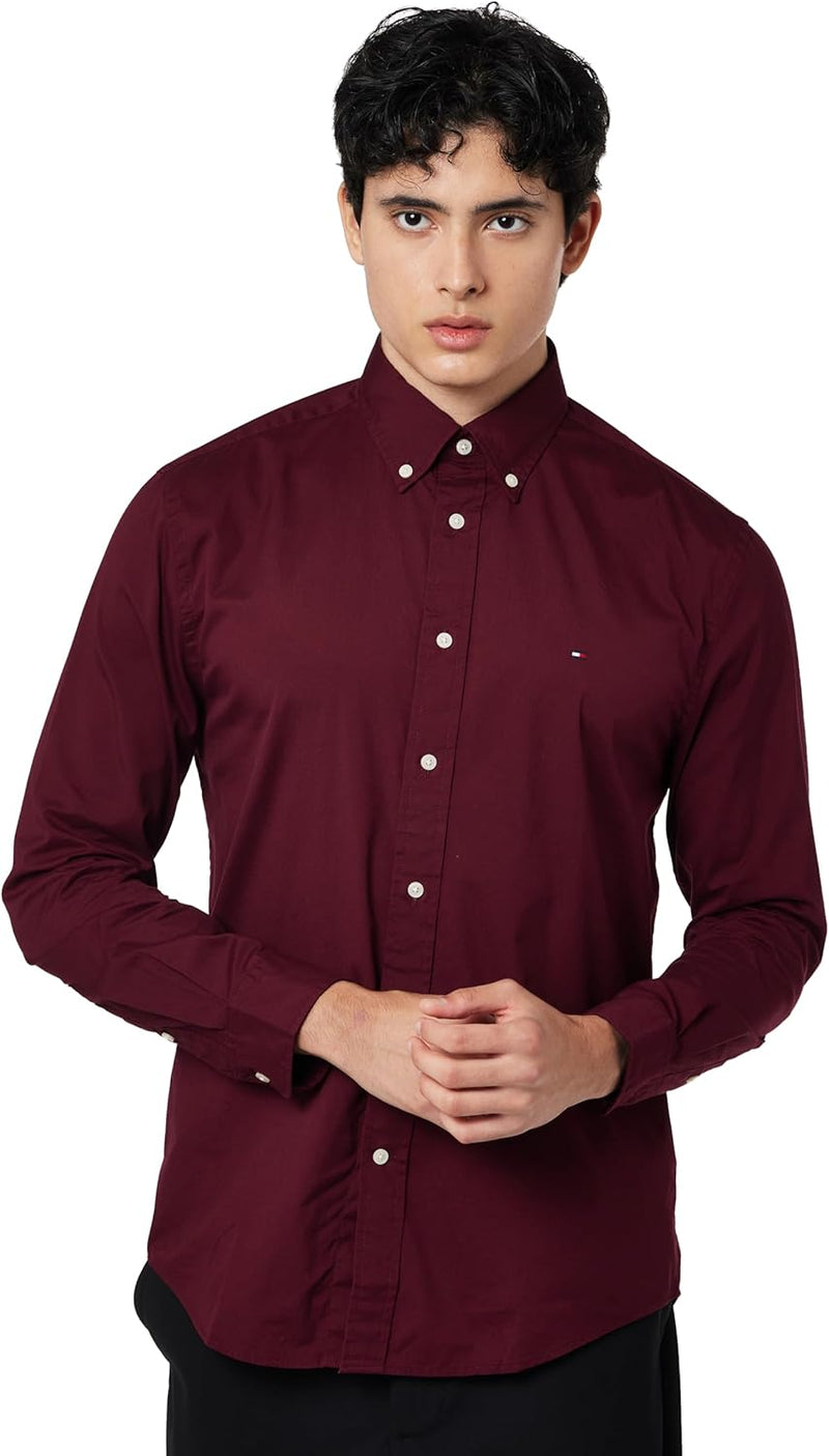 Mens Flex poplin solid rf Regular Fit Shirt (pack of 1) - Deep Rouge