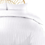 100% Cotton Luxury Hotel Quality Sateen Duvet Cover Set, 2cm Satin Stripe, Hidden Button Closure, Ultra-Soft Sateen Weave, Breathable & Hypoallergenic (White, Queen 240x220cm) - White Twin/Single 160x210cm