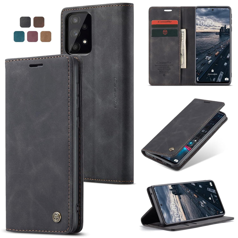 ELEPIK for Samsung Galaxy A23 Case with Card Holder, Kickstand [2 Card Holder + 1 Cash Slot] [for Women & Men] [Durable PU Leather] Magnetic Wallet Phone Cover for Galaxy A23, Elegant Black