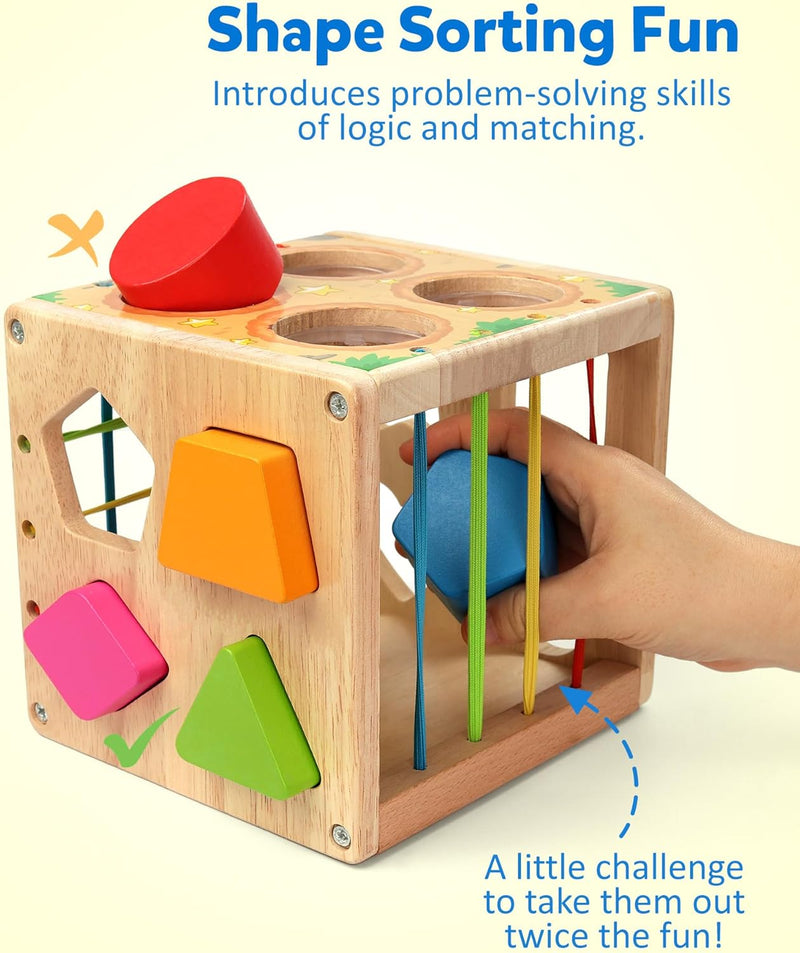 Coogam Wooden Montessori Toys for Toddlers, Shape Sorting Cube Whack Mole Fine Motor Skills Game for 1 2 3 Year Old 18 Month Baby Boys Girls Gift