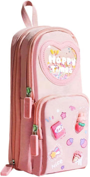Large Capacity Pencil Case, Kawaii Cute Aesthetic Pencil Pouch Handheld Pen Bag, Canvas Cosmetic Portable Gift for Office School Teen Girl Boy Men Women Adult (Green) - Pink stylish