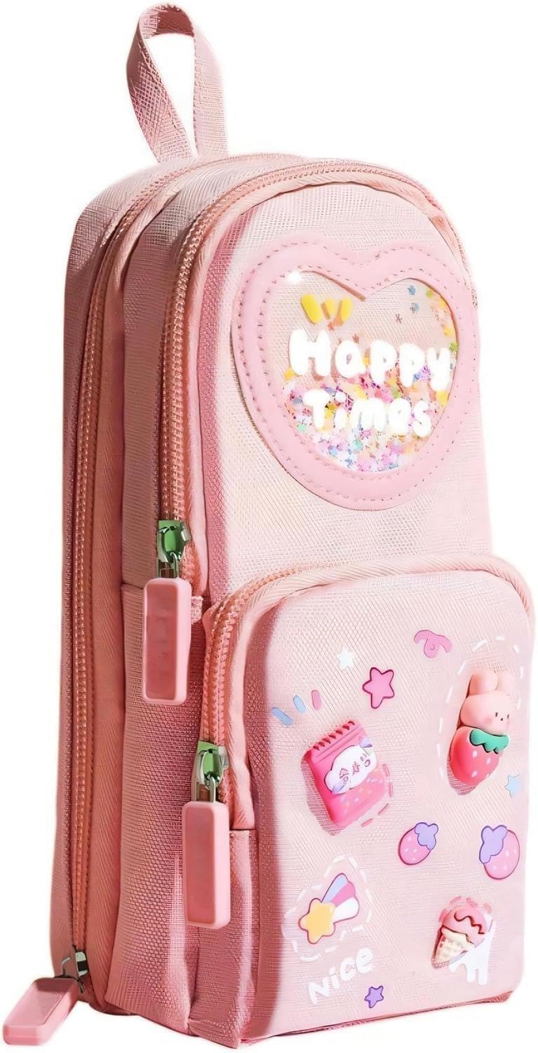 Large Capacity Pencil Case, Kawaii Cute Aesthetic Pencil Pouch Handheld Pen Bag, Canvas Cosmetic Portable Gift for Office School Teen Girl Boy Men Women Adult (Green) - Pink stylish