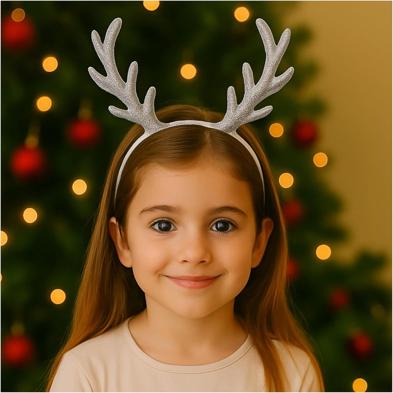 Classic Tall Silver Reindeer Antler Headband Christmas Party Accessory Festive Costume Headband for Holiday Events, Photos & Home Décor