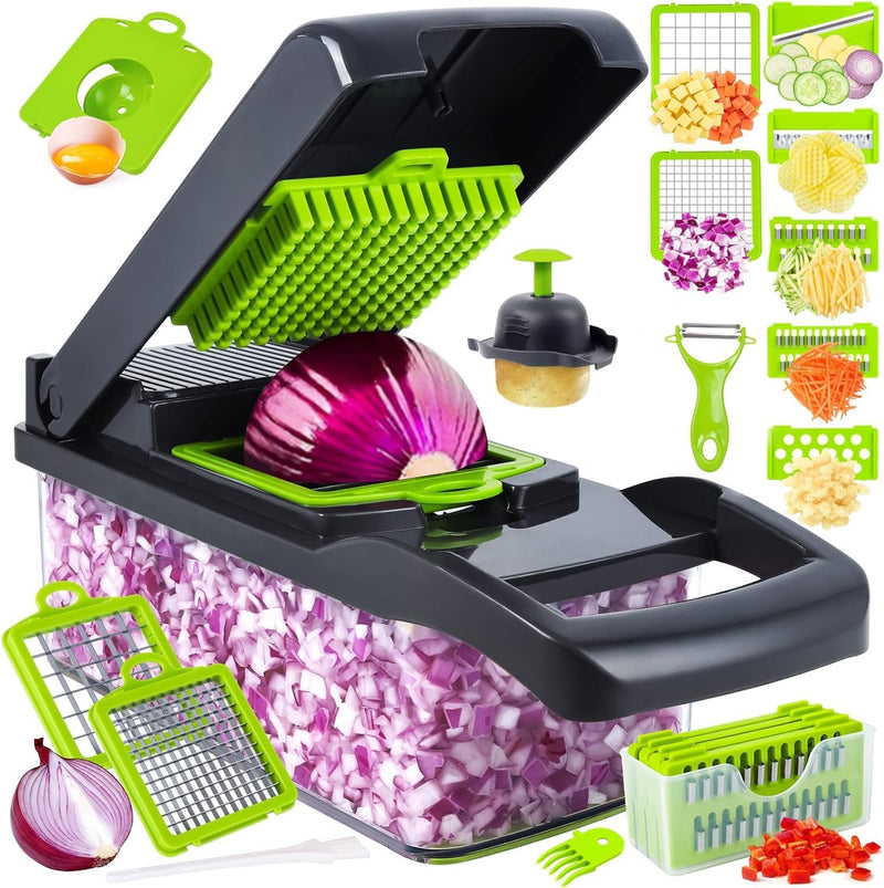 SNIFITAR Vegetable Chopper, Pro Onion Chopper, 14 in 1Multifunctional Food Chopper, Kitchen Vegetable Slicer Dicer Cutter,Veggie Chopper With 8 Blades,Carrot and Garlic Chopper With Container (Grey) - Gray Vegetable Chopper