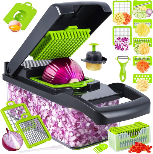 SNIFITAR Vegetable Chopper, Pro Onion Chopper, 14 in 1Multifunctional Food Chopper, Kitchen Vegetable Slicer Dicer Cutter,Veggie Chopper With 8 Blades,Carrot and Garlic Chopper With Container (Grey) - Gray Vegetable Chopper