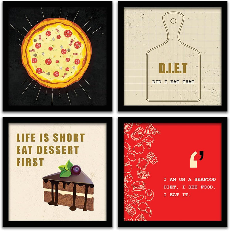 kotart Engineered Wood Photo Frames For Kitchen And Restaurant Wall Decoration - Food Quotes Decor Poster With Frame (11 Inch X 11 Inch, Multi) Design-2, Square)