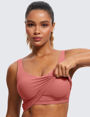 CRZ YOGA Butterluxe Womens V Neck Longline Sports Bra - Padded Workout Crop Tank Top with Built in Bra