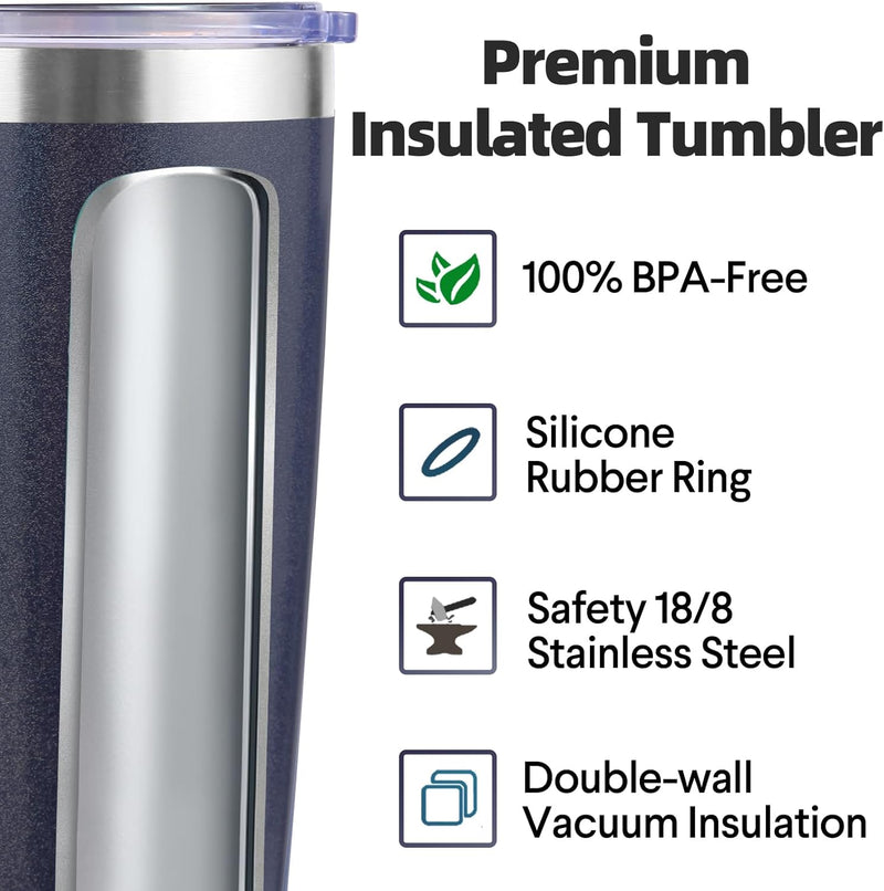 Volhoply 20oz Stainless Steel Tumbler with Lid and Straw,Double Wall Insulated Travel Iced Coffee Mug Fits Car Cup holder,Powder Coated Cups for Hot and Cold Drinks,Gifts for Women Men（White,1 Set）