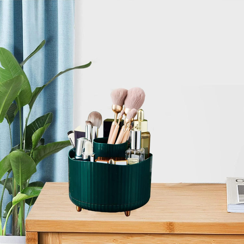 WEZCHUGHAOL Makeup Brush Holder Organizer, 360 Rotating Cosmetic Organizer, 5 Slot Make up Brushes Cup, for Vanity Decor, Bathroom Countertops, Desk Storage Container, Cosmetic Display Cases (White)
