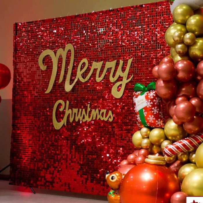 LuoluoHouse Red Shimmer Wall Panel Glitter Sequin Backdrop Panel of 24 Shiny Backdrop for Party Event Background Foil Back Drop